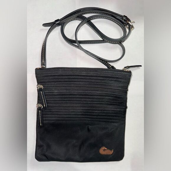 Dooney & Bourke North/South Triple Zip Crossbody Purse Nylon Black Pink Duck - Picture 1 of 9